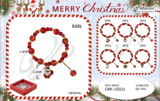 Jewelry-Christmas Charms Beaded Bracelet CBR-10021 (12pc pack)
