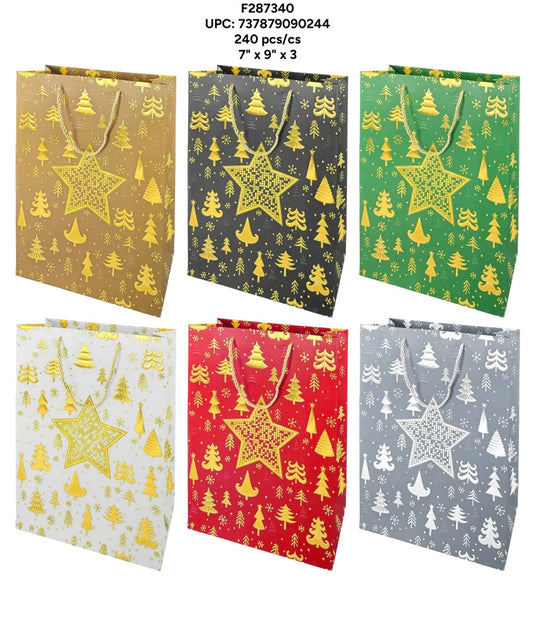 Accessories-Gold Star Christmas Gift Bag Small Size F287340 (12pc pack)