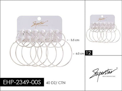 Jewelry- 6 pair Silver Hoop Earrings EHP-2349-00S (12pc pack)