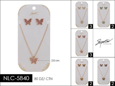 Jewelry- Rhinestone Butterfly Necklace + Earring set NLC-5840 (12pc pack)