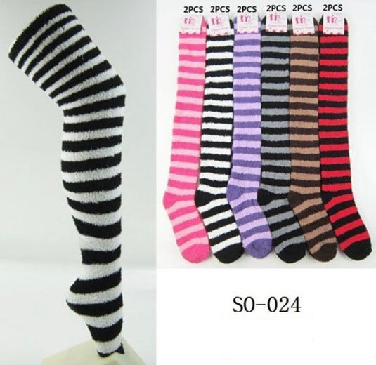 Novelties-Winter Cozy High Socks Over The Knee Horizontal Stripes  SO-024 (12pc pack)