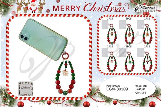 Accessories-Christmas Phone Beaded Keychain CGM-30109 (12pc pack)