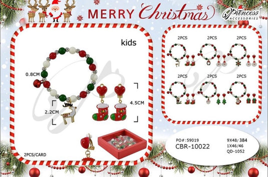 Jewelry-Christmas Bracelet and Earring Set CBR-10022 (12pc pack)