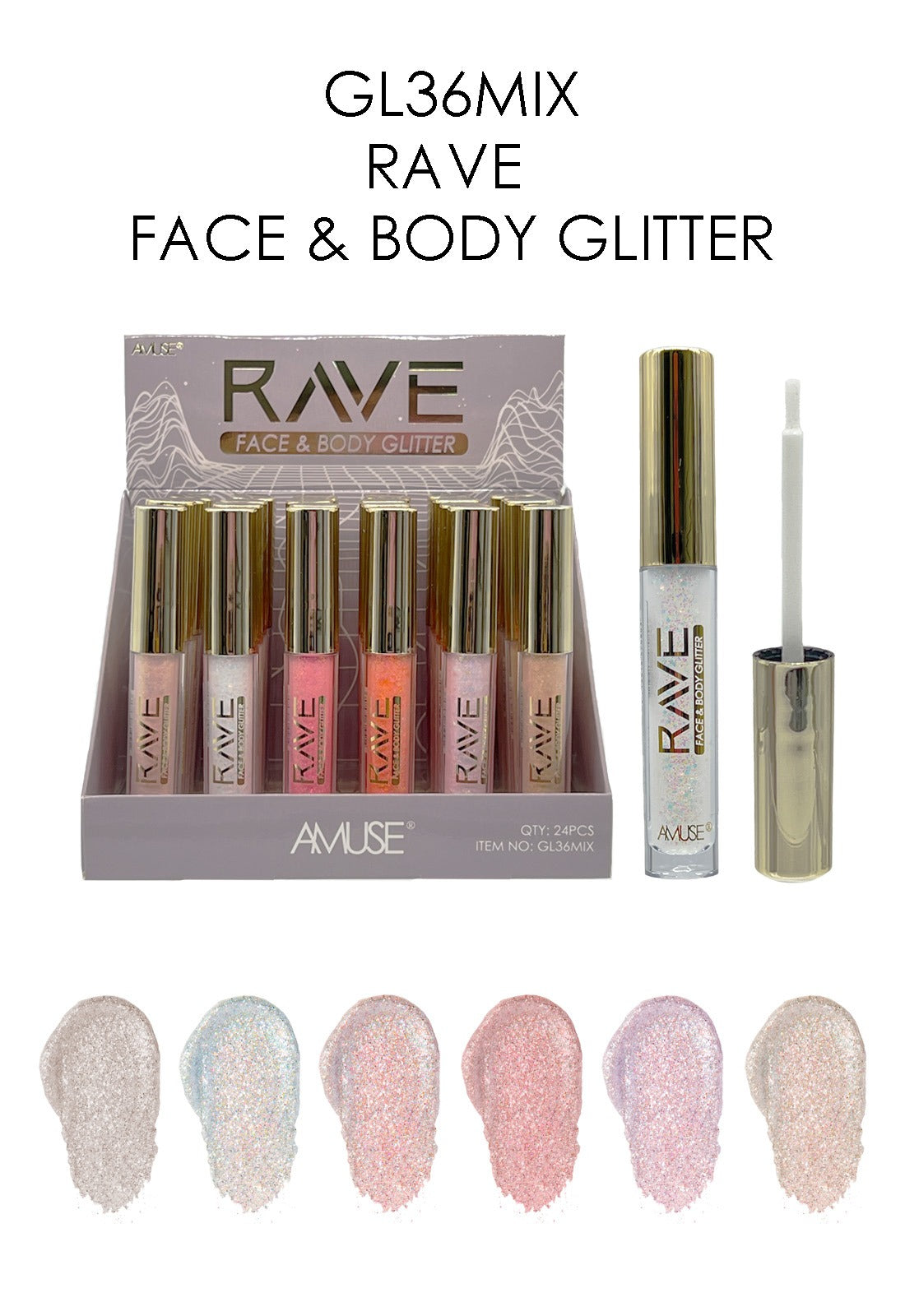 Amuse Rave Face & Body Glitter GL36MIX (24pc display