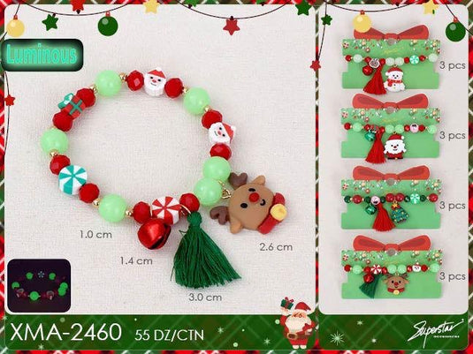 Jewelry- XMAS Glow in the dark Charm bracelet XMA-2460 (12pc pack)