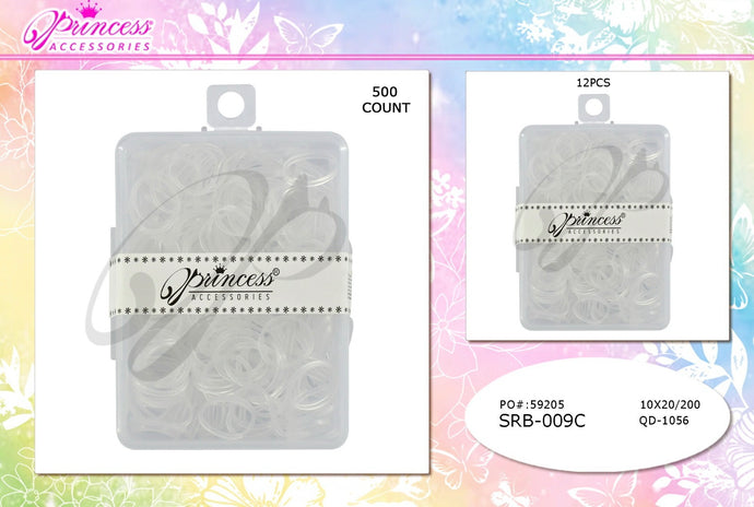 Hair- Clear Rubber Bands In Case SRB-009C (12pc pack)
