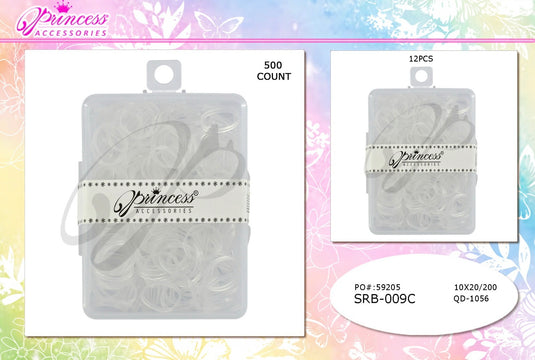 Hair- Clear Rubber Bands In Case SRB-009C (12pc pack)