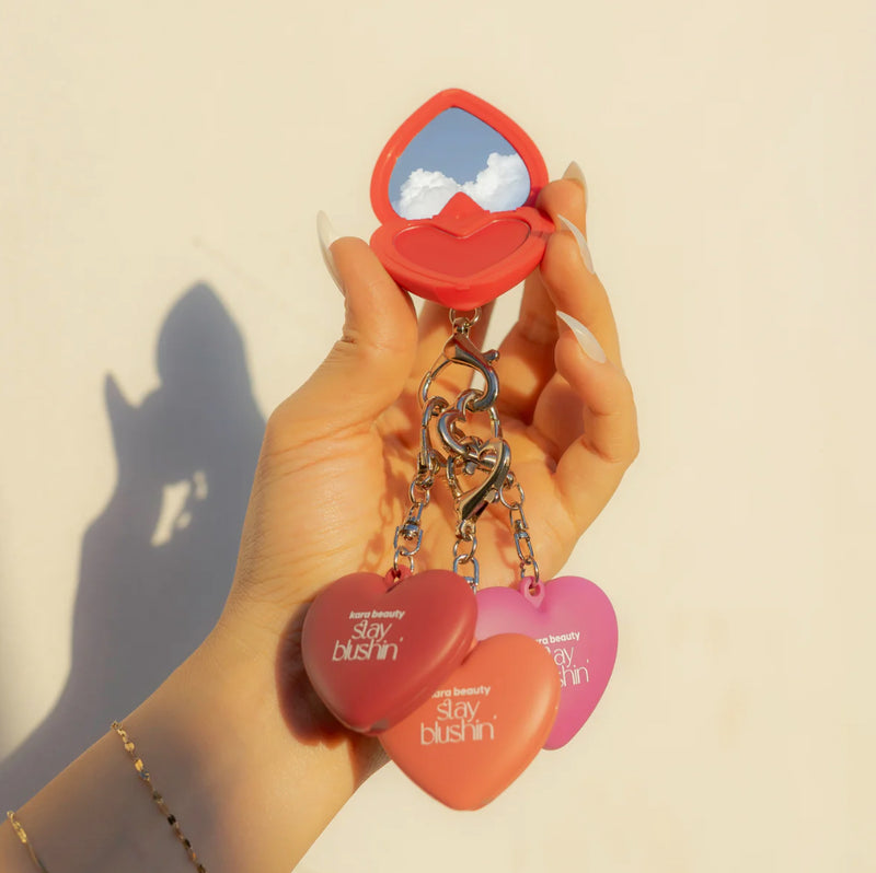 Load image into Gallery viewer, Lips- Kara Glow On The Go! Stay Blushin’ Lip &amp; Cheek Heart Keychain FLIRTY FLUSH F4-32-1 (4pc bundle, $3.50 each)
