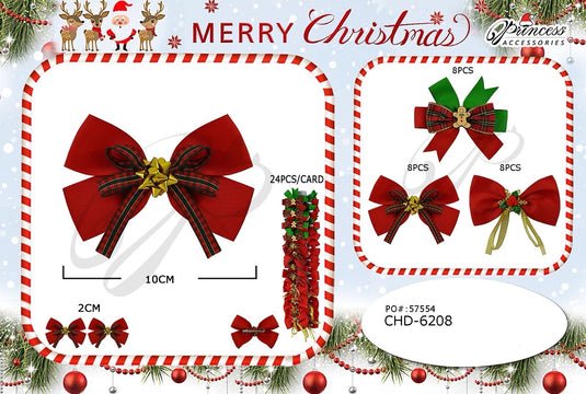 Hair- Xmas Hair Bows CHD-6208 (24pc strip)