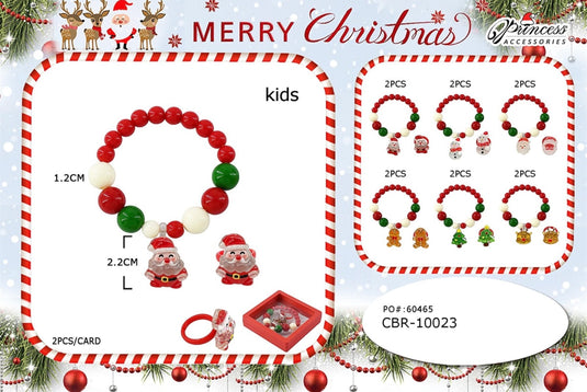 Jewelry- Christmas Beaded Bracelet & Ring Set CBR-10023 (12pc pack)