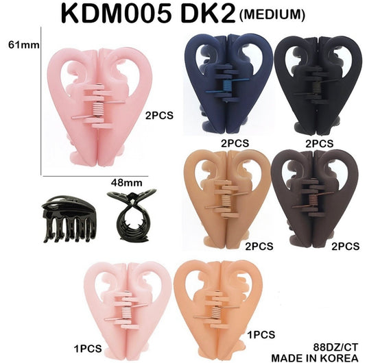 Hair-Back Heart Jaw Hair Clip Medium Size KDM005 DARK2 (12pc pack)