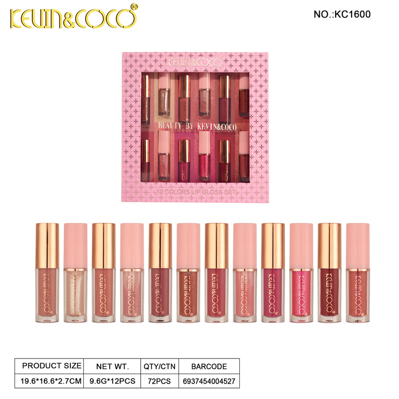 Load image into Gallery viewer, Lips-Kevin&amp;Coco 12 colors  Lip Gloss Set KC1600 ($5.50 each, 6pc display)

