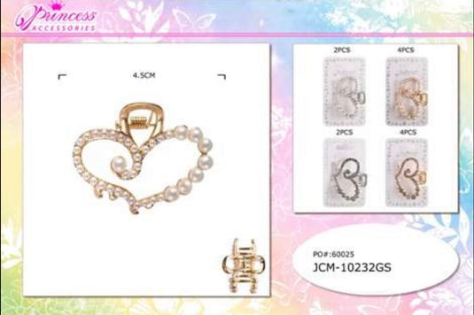 Hair-Heart Metal Jaw Hair Clip JCM-10232GS (12pc pack)