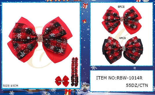 Hair-Black and Red Christmas Hair Bow RBW-1014R (12pc strip)