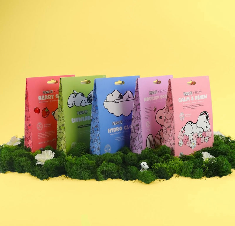 Load image into Gallery viewer, Skincare-Celavi X Peanuts Unwind Time (Green Tea + Aloe + Collagen) Face Mask P70141-1 (24pcs pack)
