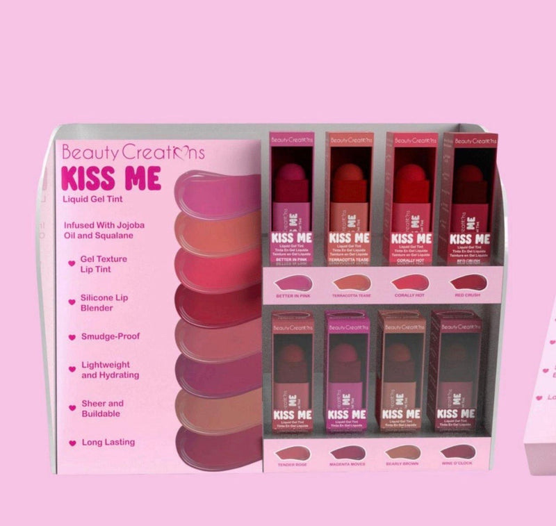 Load image into Gallery viewer, Lips-Beauty Creations Kiss Me Liquid Gel Tint 8 Shade Display KMLT-PT (48pc display + Free Tester)
