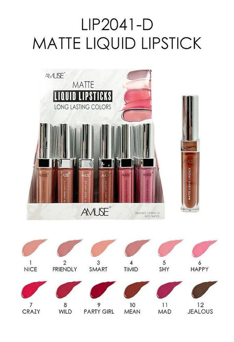 Lips- Amuse Long Lasting Matte Liquid Lipstick LIP2041-D ($1.11 each, 36pc display)
