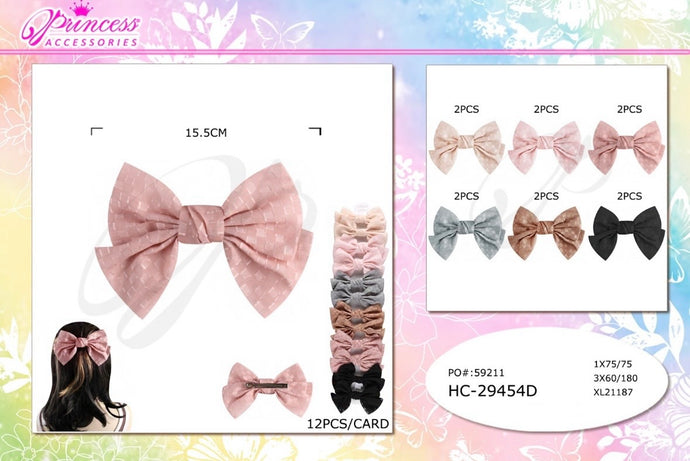 Hair-Squared Pattern Hair Bow Clip HC-29454D (12pc strip)