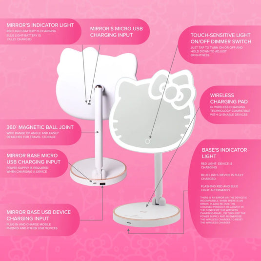 Novelties- Impressions Hello Kitty LED Rechargeable Makeup Mirror IVMM-HK01-WHT (1pc)