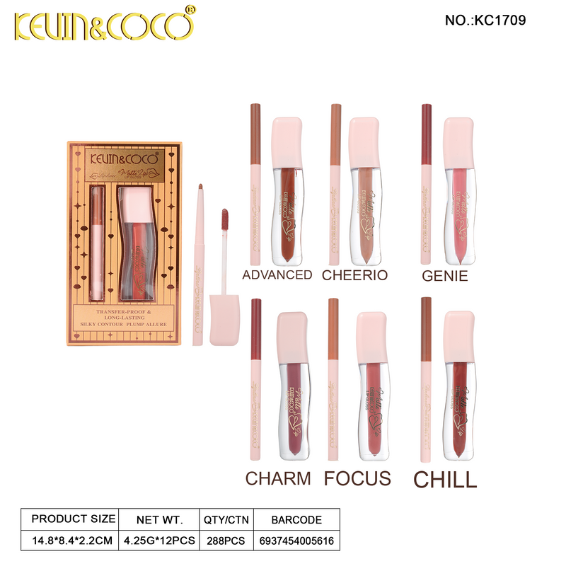 Load image into Gallery viewer, Lips-Kevin&amp;Coco Velvet Define Lip Gloss &amp; Liner Combo KC1709 ($1.50 each, 12pc display)
