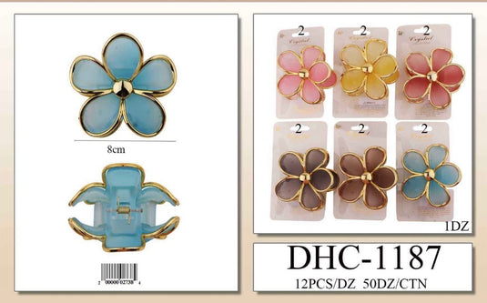 Hair-Pastel Colors Flower Jaw Hair Clip DHC-1187 (12pc pack)