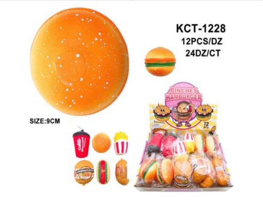 Accessories-Pinches Hamburguer Squishy Toys KCT-1228 (12pc pack)