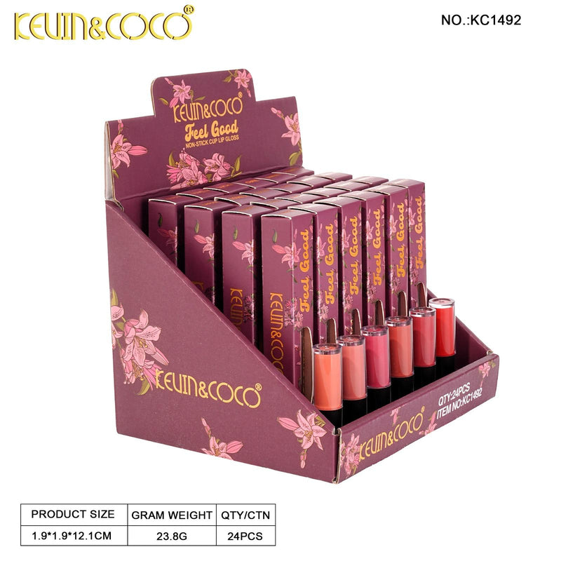 Load image into Gallery viewer, Lips-Kevin&amp;Coco Pink Flowers Feel Good Non-Stick Lip Gloss KC1492 ($1 each, 24pc Display)
