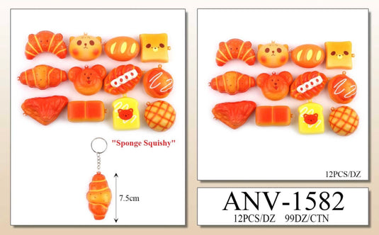 Accessories-Squishy Bread Keychains ANV-1582 (12pc pack)