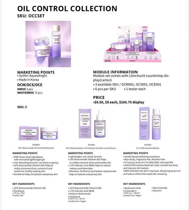 Skincare-Moira Oil Control Collection #OCCSET (18pc display + tester)