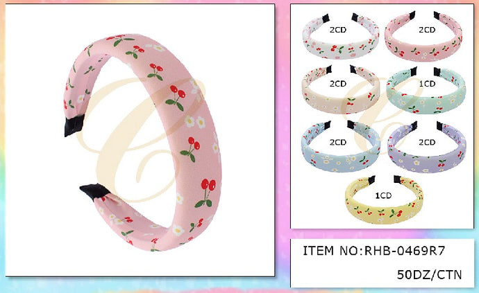 Hair- Cherry Headband Pastel Colors RHB-0469R7 (12pc pack)