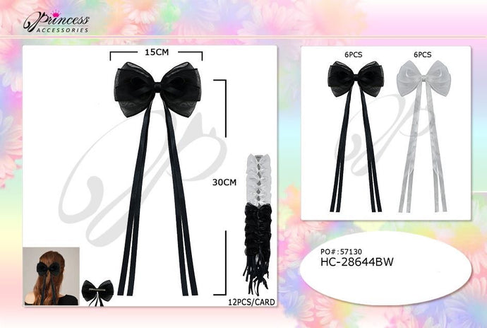 Hair- Coquet Ribbon Hair Bow HC-28644BW (12pc strip)