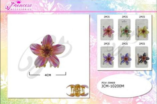 Hair-Assorted Colors Hawaiian Flower  Metal Jaw Hair Clip JCM-10200M (12pc pack)