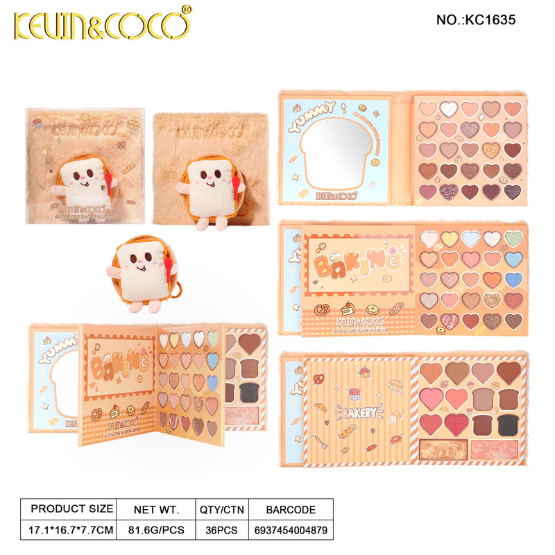 Load image into Gallery viewer, Eyes-Kevin&amp;Coco Plush Bread 64 Colors Eyeshadow Palette KC1635 ($9 each, 6pc bundle)
