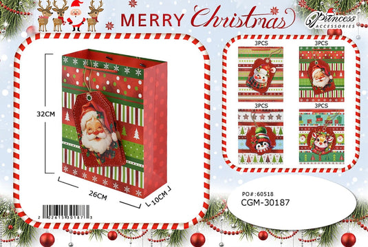 Accessories-Striped Christmas Gift Bags with Hang Tag CGM-30187 (12pc pack)