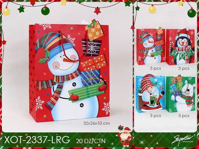 Accessories- Xmas Santa & Friends Gift Bag XOT-2337-LRG (12 pack)