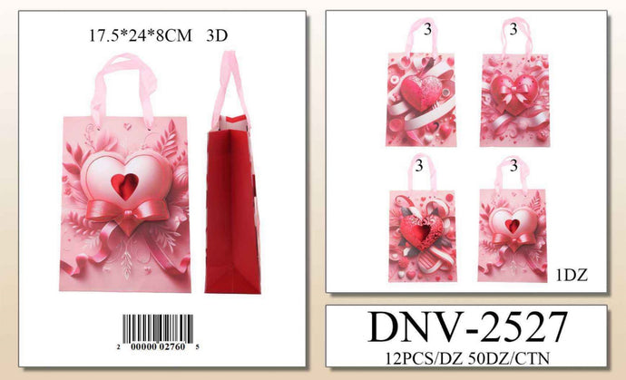 Accessories- Valentine Pink Hearts Gift Bag Small DNV-2527 (12pc pack)