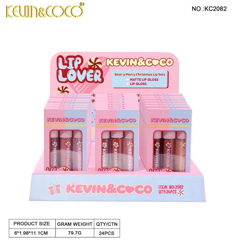 Load image into Gallery viewer, Face-Kevin&amp;Coco Bear-y-Merry Lip Lover Gloss Set KC2082 ($2.50 each, 24pc display)
