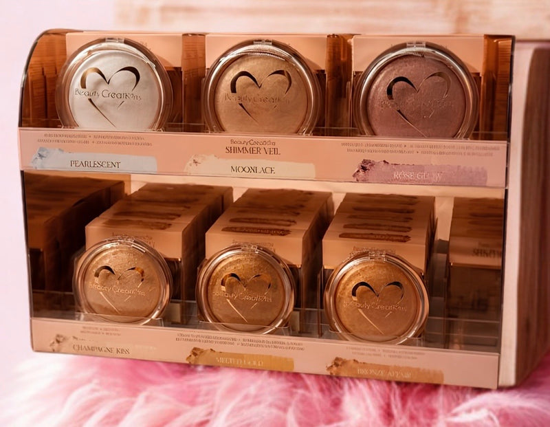 Load image into Gallery viewer, Face-Beauty Creations Flawless Stay Shimmer Veil Highlighter Display FSHB-PTD ($4 each, 36pc display + Testers)
