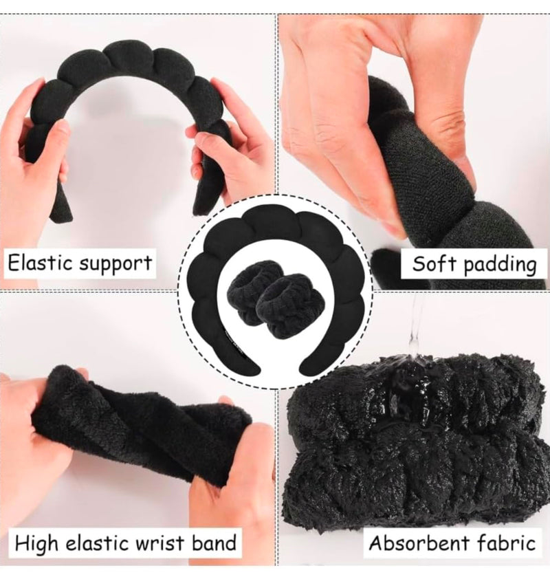 Load image into Gallery viewer, Hair- Miss Lil Spa headband &amp; Wristband Set BLACK MLHB-02 (6pc bundle, $2.50 each)
