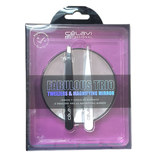 Eyebrows- Celavi Fabulous Trio Tweezers/magnifying mirror Set 45300 (12pc Bundle)