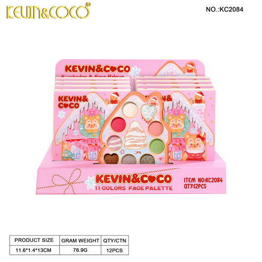 Face-Kevin&Coco Bear-y-Merry Gingerbread House Eyeshadow Palette KC2084 ($4 each, 12pc display)