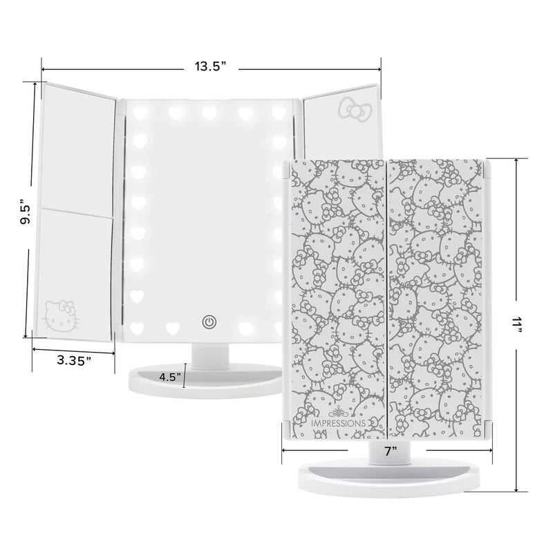 Load image into Gallery viewer, Novelties- Impressions Hello Kitty Trifold LED Makeup Mirror with Magnification HKTF-BOWS-WHT (3pc bundle, $27 each)
