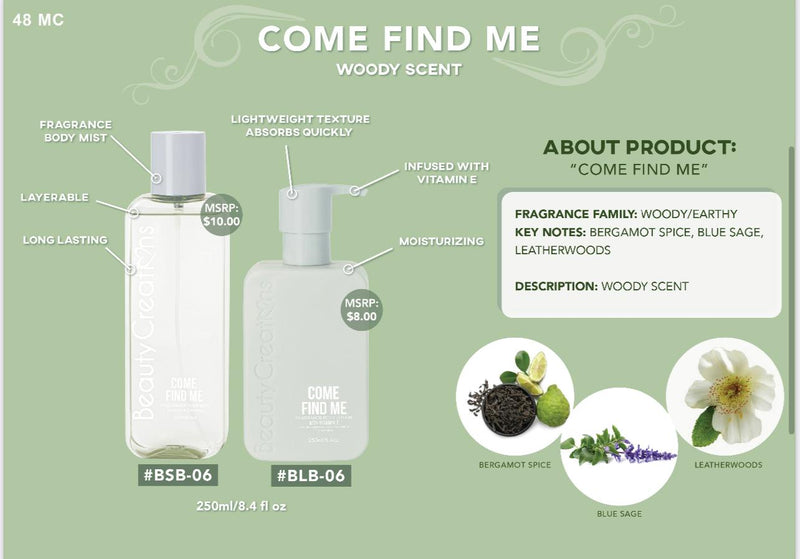 Load image into Gallery viewer, Skincare- Beauty Creations Fragrance Body Lotion- BLB-06 Come Find Me (4pc bundle, $3 each)
