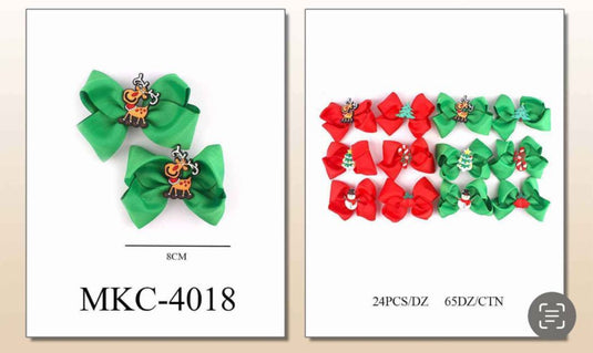 Hair- Xmas Red/Green Hair Bows MKC-4018 (24pc strip)