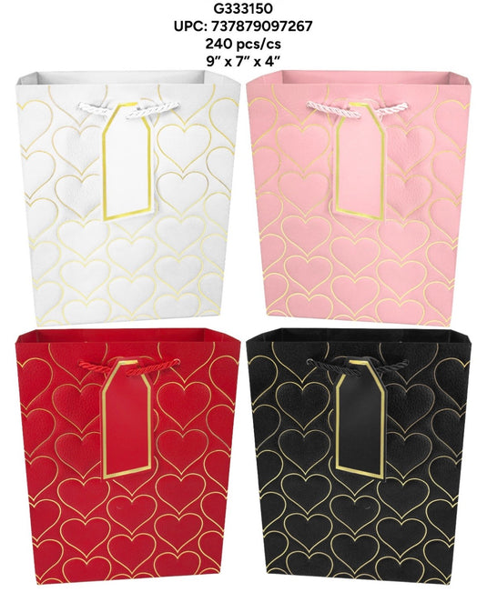 Accessories-Golden Heart Pattern Gift Bags Small Size G333150 (12pc pack)