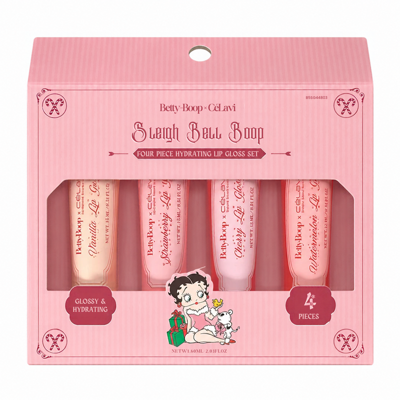 Load image into Gallery viewer, Lips-Celavi x Betty Boop Sleigh Bell Boop 4pc Hydrating Lip Gloss Set B50566HR3 ($4 each, 4pc bundle)
