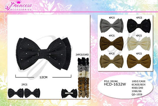 Hair-Sparkly Hair Bow Clip HCD-1632W (24pc strip)