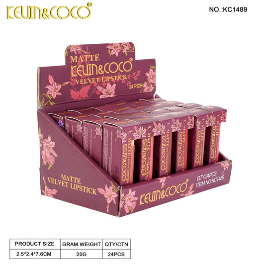 Lips-Kevin&Coco Pink Flowers Velvet Lipstick KC1489 ($1 each, 24pc Display)