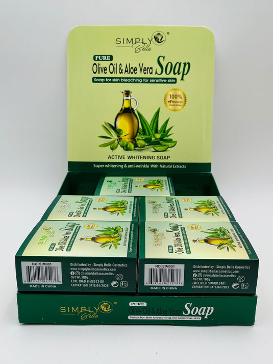 Skincare- Simply Bella Pure Olive Oil & Aloe Vera Soap SIM001 (12pc box, $1.75 each)