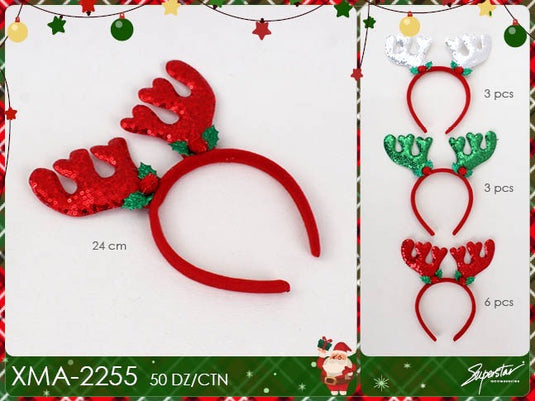 Hair- XMAS Sequin reindeer headband XMA-2255 (12pc pack)